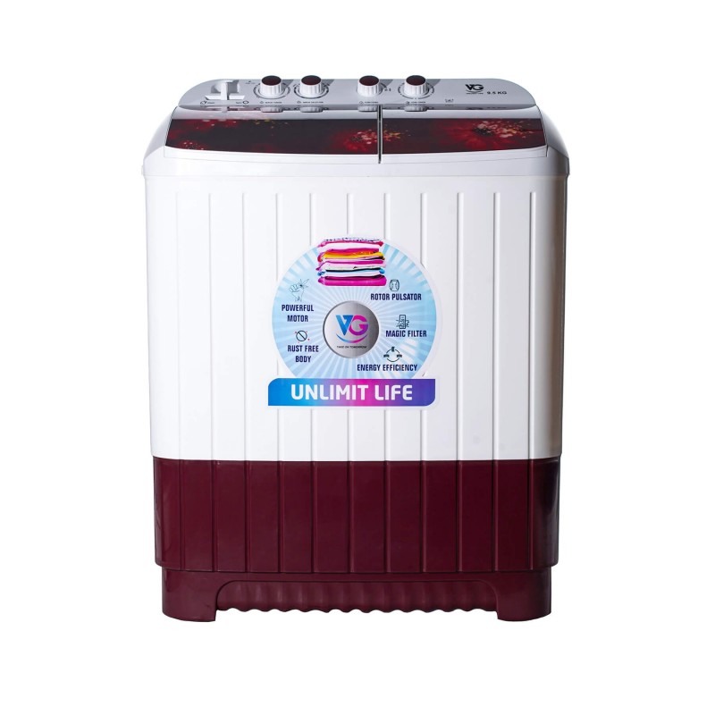 VG 9.5 Kg Magic Filter, Dual Waterfall And Rust Free Semi automatic To Loaded Washing Machine